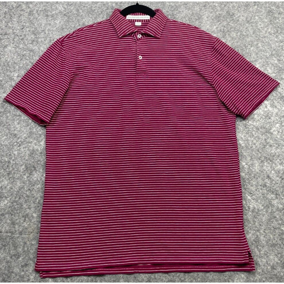 Holderness Bourne Mens Egan Polo Shirt Golf Performance Stripe Pima Red White L - Picture 2 of 13